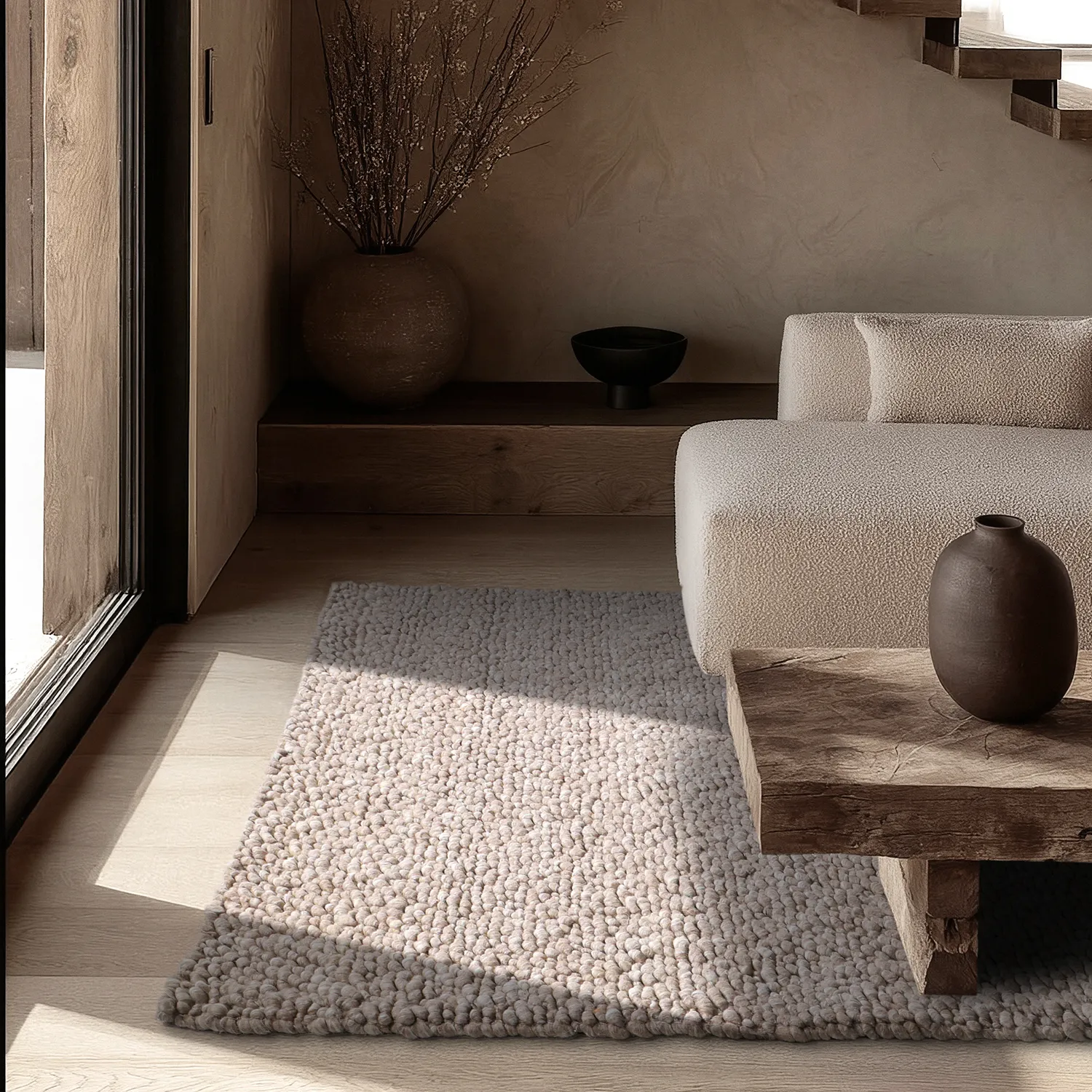Wool rug - Sala Irregular Wool Bubble (taupe/white melange)