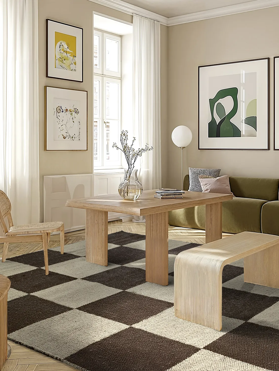 Wool rug - Scacco (black/beige)