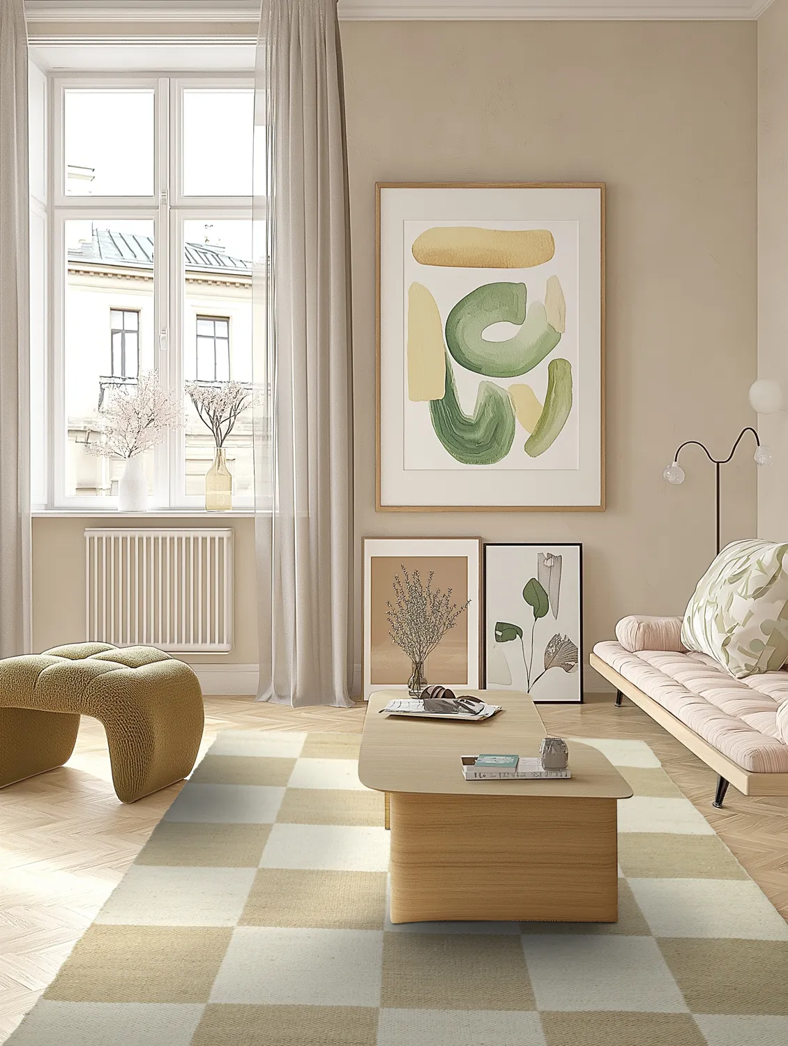 Wool rug - Scacco (white/beige)