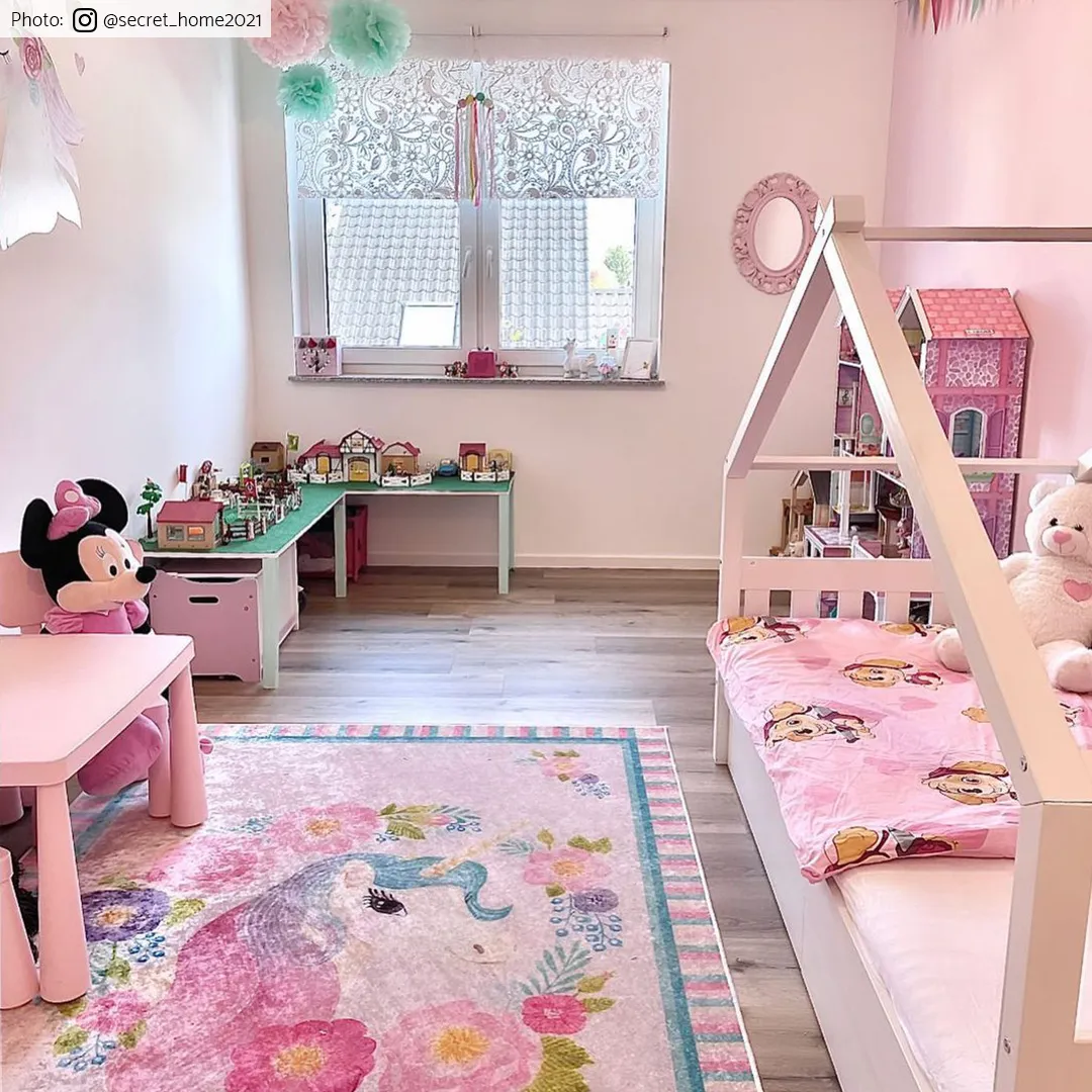 Childrens rugs - Unicorn Flowers (pink)