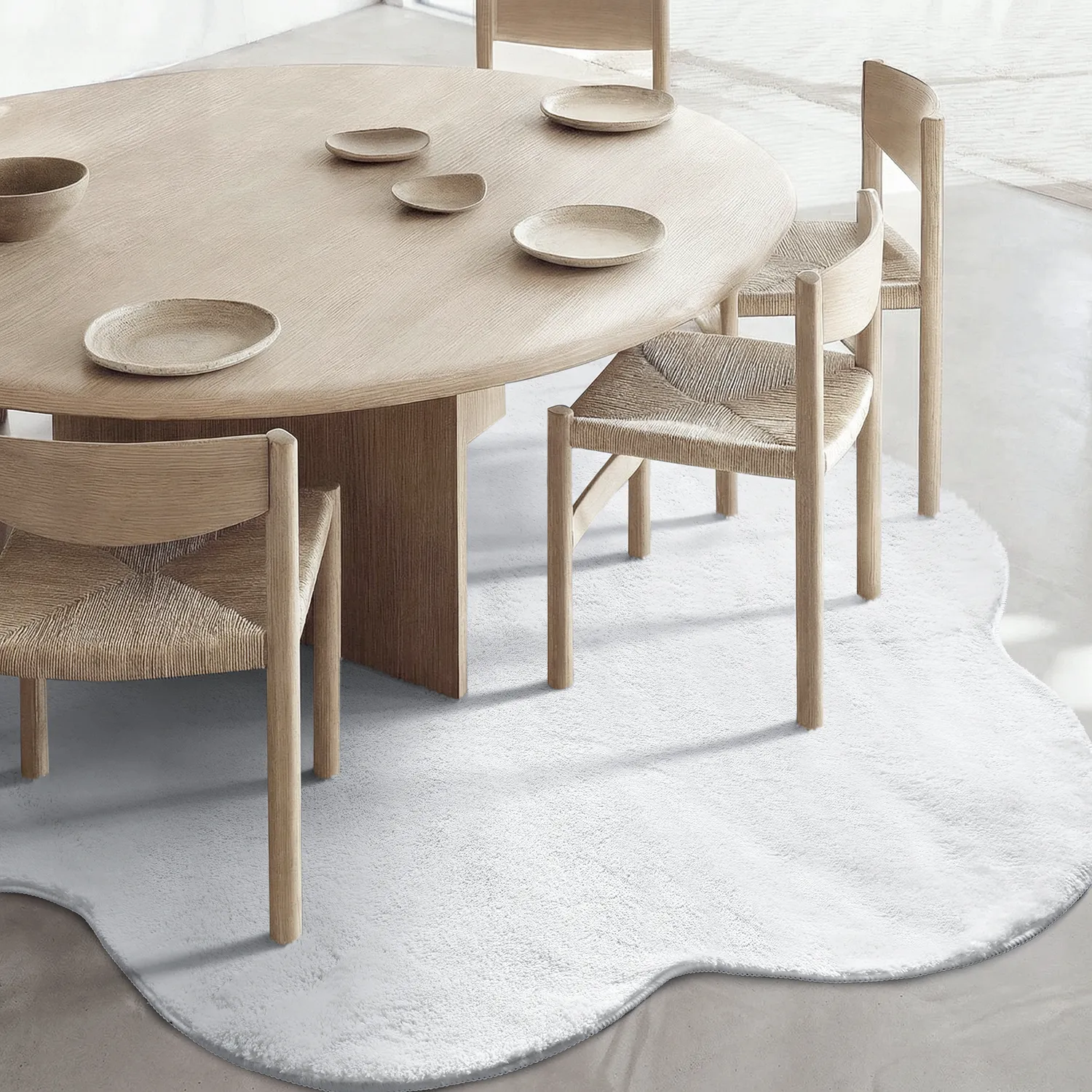 Wavy Round Rug - Aranga Super Soft Fur (white)