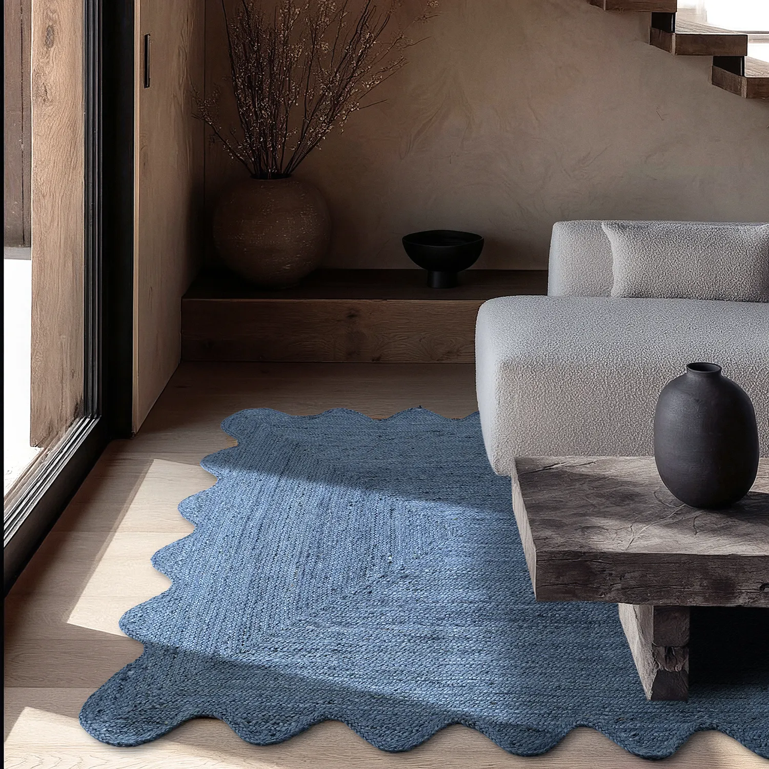 Wavy jute rug - San Francisco (blue)