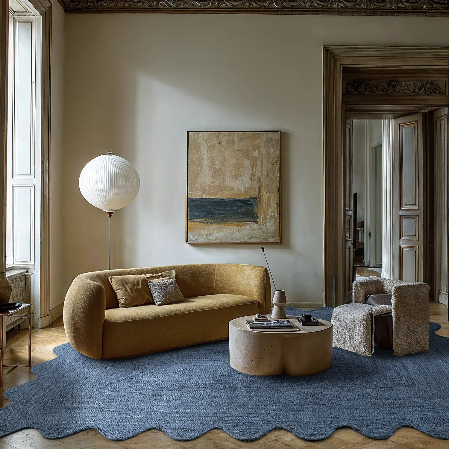 Wavy jute rug - San Francisco (blue)