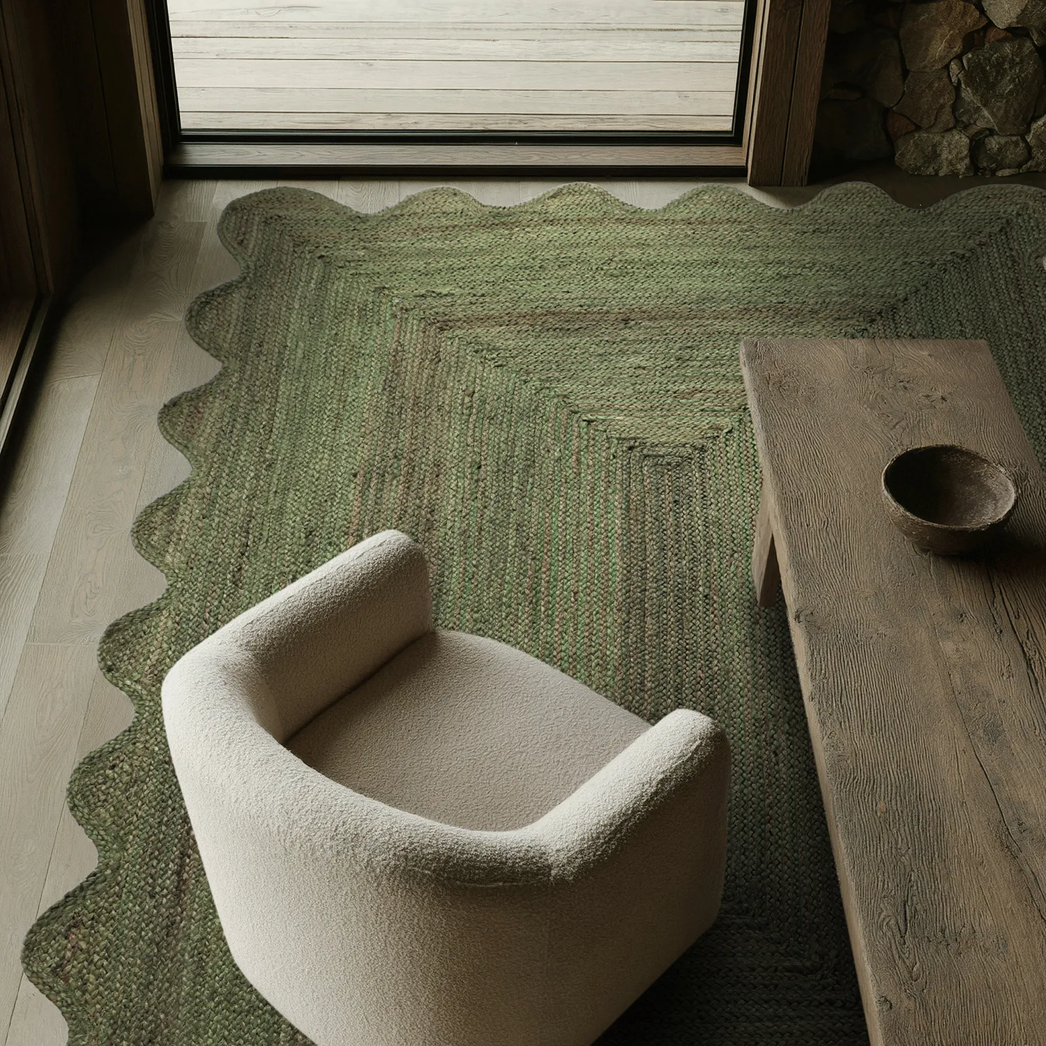 Wavy jute rug - San Francisco (army green)