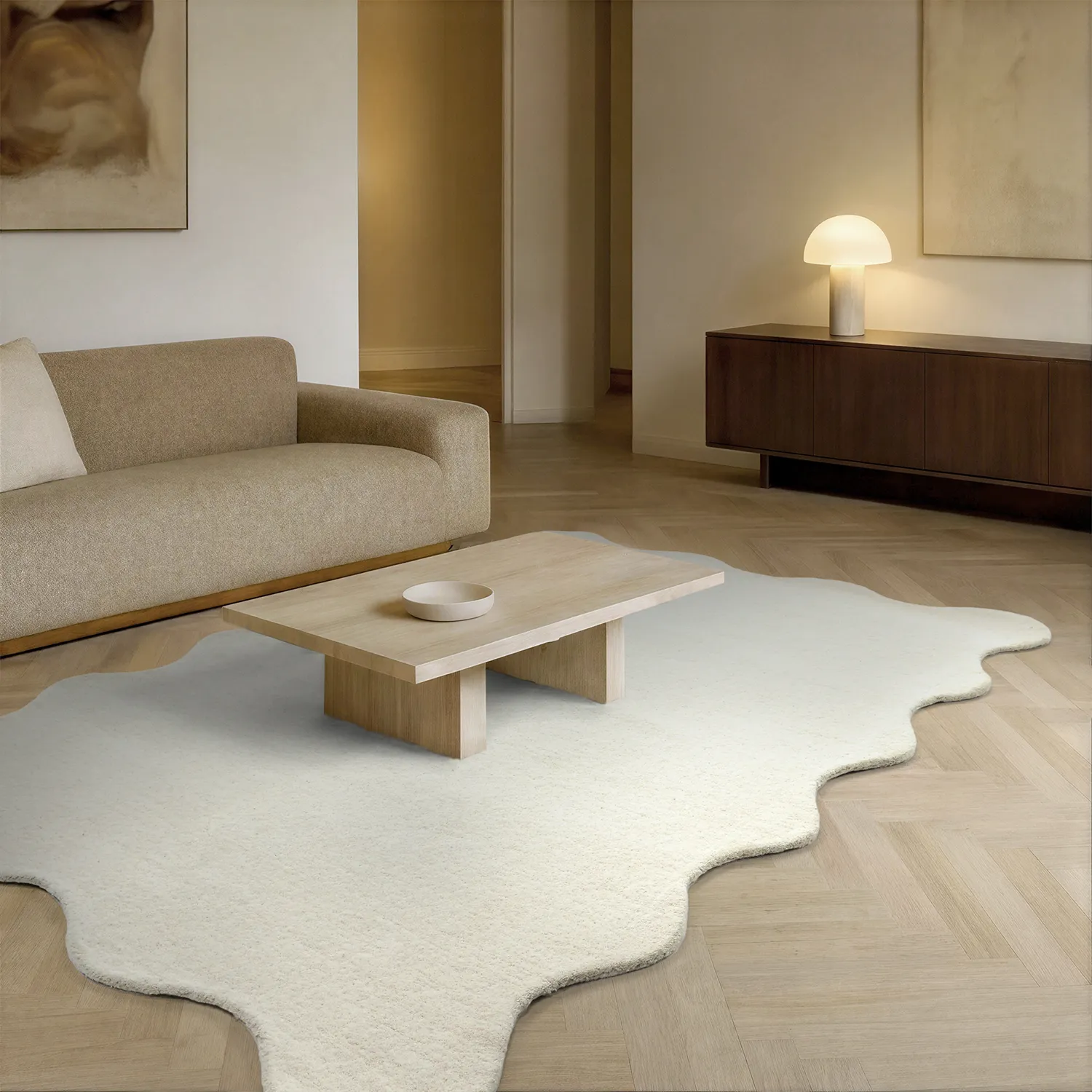 Wavy Wool Rug - Diu Hand Tufted Wool Premium (white)