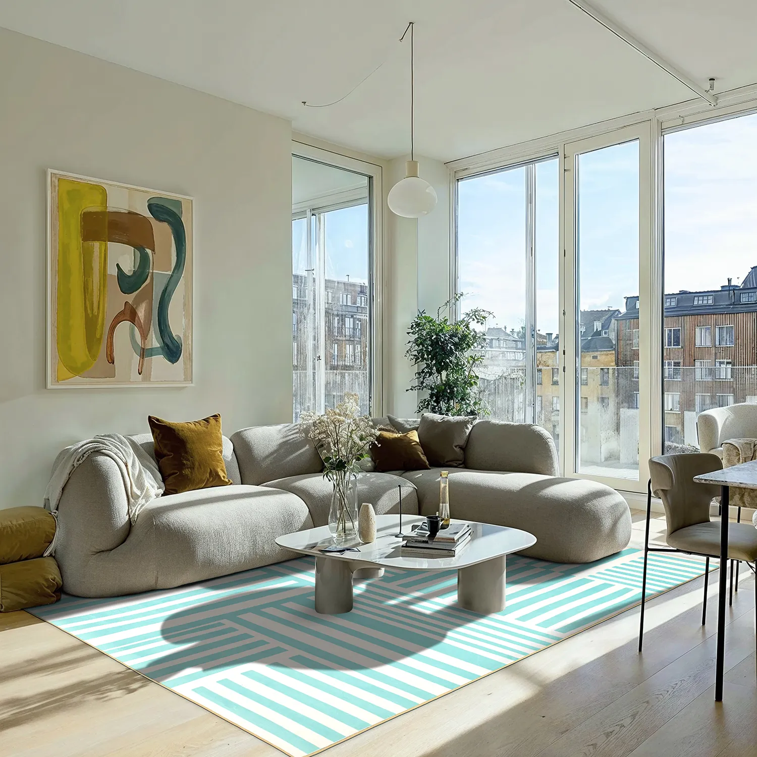 Wilton rug - Joma (turquoise/white)