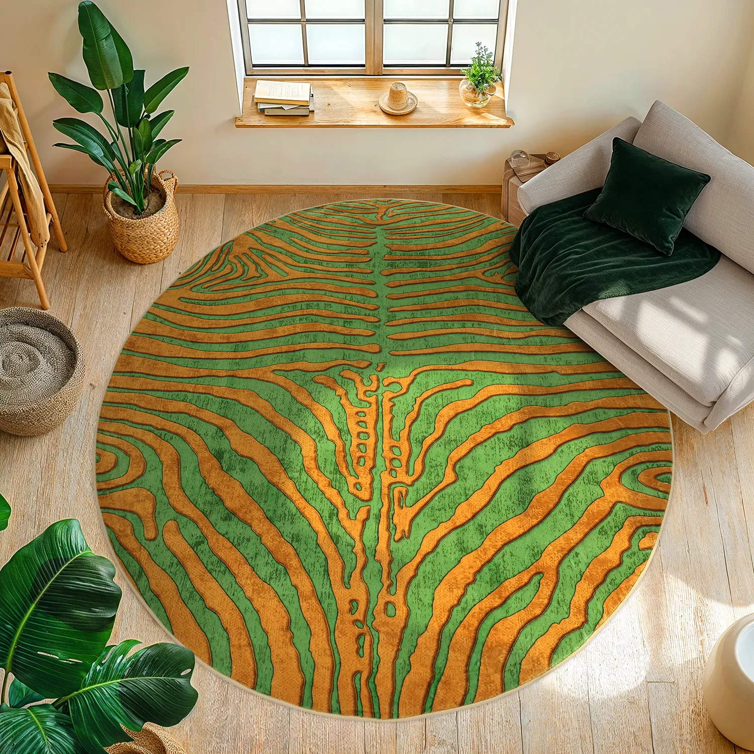 Round rug - Zebra (green/orange)
